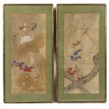 Property of a gentleman - a pair of paintings on silk depicting pond scenes, the paintings each 30.5