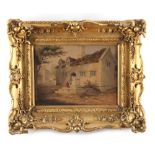 Property of a lady - English school, 19th century - VILLAGE SCENE WITH LADY COLLECTING WATER -