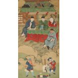 A Chinese scroll painting on silk depicting a court scene, 19th century or earlier, the painting