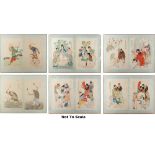 A folder containing twelve late 19th / early 20th century Chinese paintings on silk depicting scenes