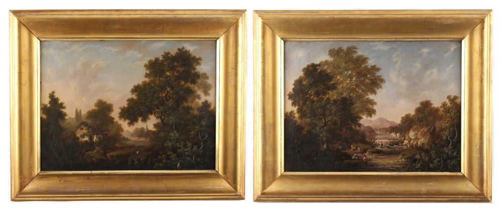 Property of a lady - Robert Woodley-Brown (fl.1840-1860) - FIGURES IN LANDSCAPES - a pair, oils on