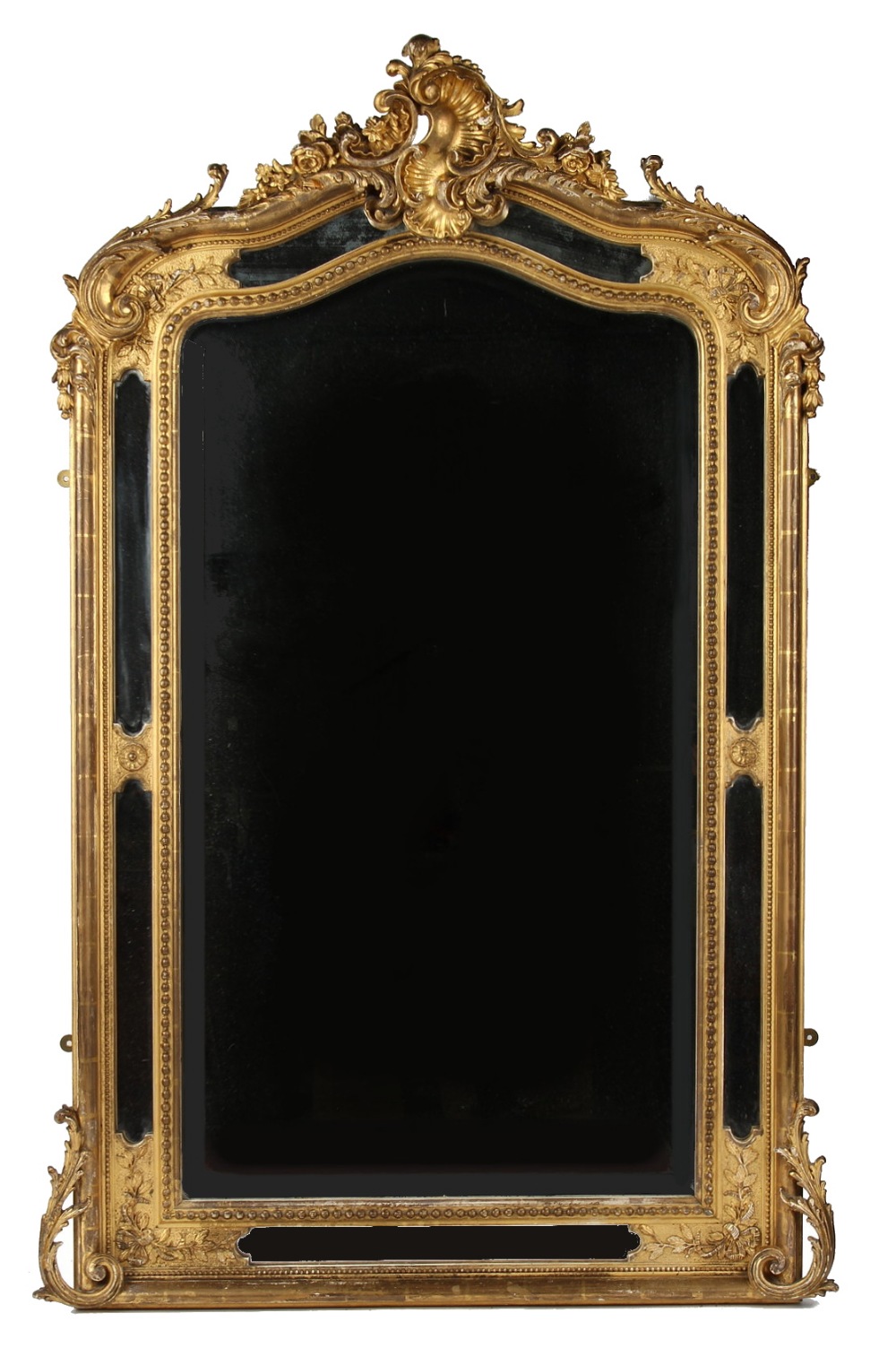 Property of a gentleman - a late 19th century gilt framed wall mirror, with rocaille cresting,