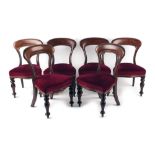 Property of a gentleman - a set of six Victorian mahogany balloon back chairs with burgundy
