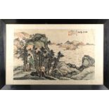 Property of a gentleman - a Chinese painting on paper depicting pavilions in mountainous