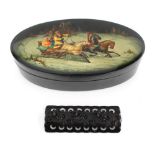 Property of a deceased estate - a Russian Fedoskino lacquer oval box painted with a troika scene,