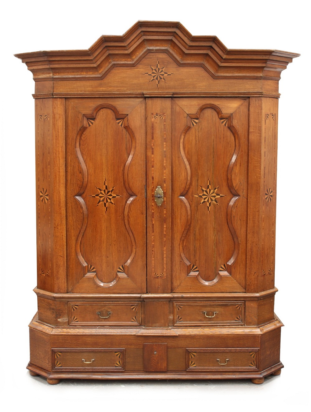 Property of a lady - an impressive 19th century Dutch oak & marquetry inlaid two-door armoire, the