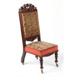Property of a lady - a Victorian carved mahogany & needlework upholstered nursing chair with