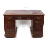 Property of a gentleman - a late Victorian mahogany twin pedestal desk with inset top & tram line