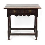 Property of a gentleman - an 18th century & later oak side table with two frieze drawers, 31ins. (
