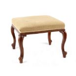 Property of a deceased estate - a Victorian walnut & upholstered square topped lounge stool, with