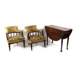 Property of a gentleman - a pair of Edwardian salon tub chairs with floral upholstery; together with