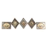 Property of a lady - a group of five 19th century French mirror framed miniature prints, each with