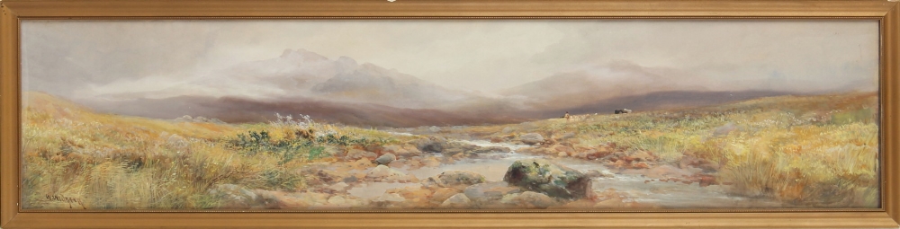 Property of a gentleman - William Widgery (1822-1893) - MOORS SCENE - gouache, 9.65 by 43.9ins. (