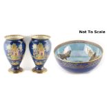 Property of a lady - a pair of Carlton Ware Mikado pattern blue chinoiserie decorated vases, each