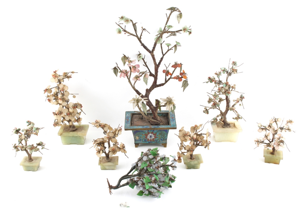 Property of a gentleman - a group of eight Chinese hardstone ornamental trees, all late 19th / early