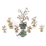 Property of a gentleman - a group of eight Chinese hardstone ornamental trees, all late 19th / early