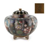 Property of a lady - a Japanese cloisonne koro, Meiji period (1868-1912), of lobed form with pierced