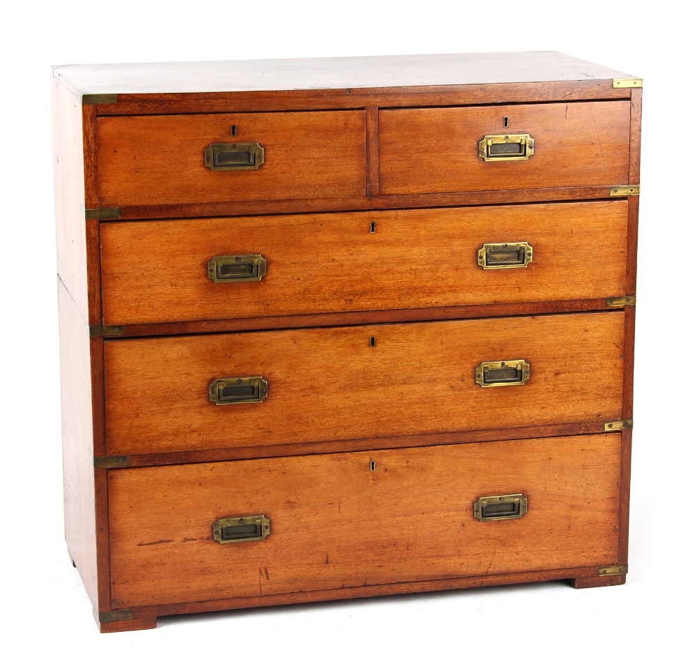 Property of a gentleman - a Victorian mahogany & brass mounted two-part military or campaign chest