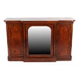 Property of a lady - a Victorian burr walnut dwarf side cabinet with central mirrored door flanked