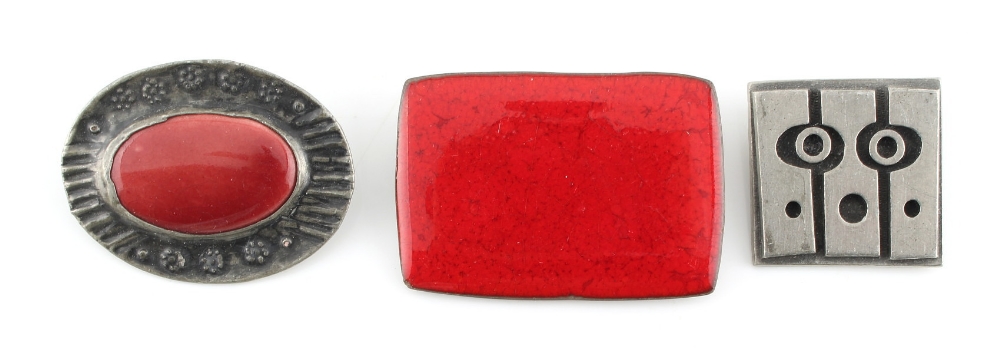 Property of a deceased estate - three modern brooches, comprising a Swedish pewter brooch by Rune