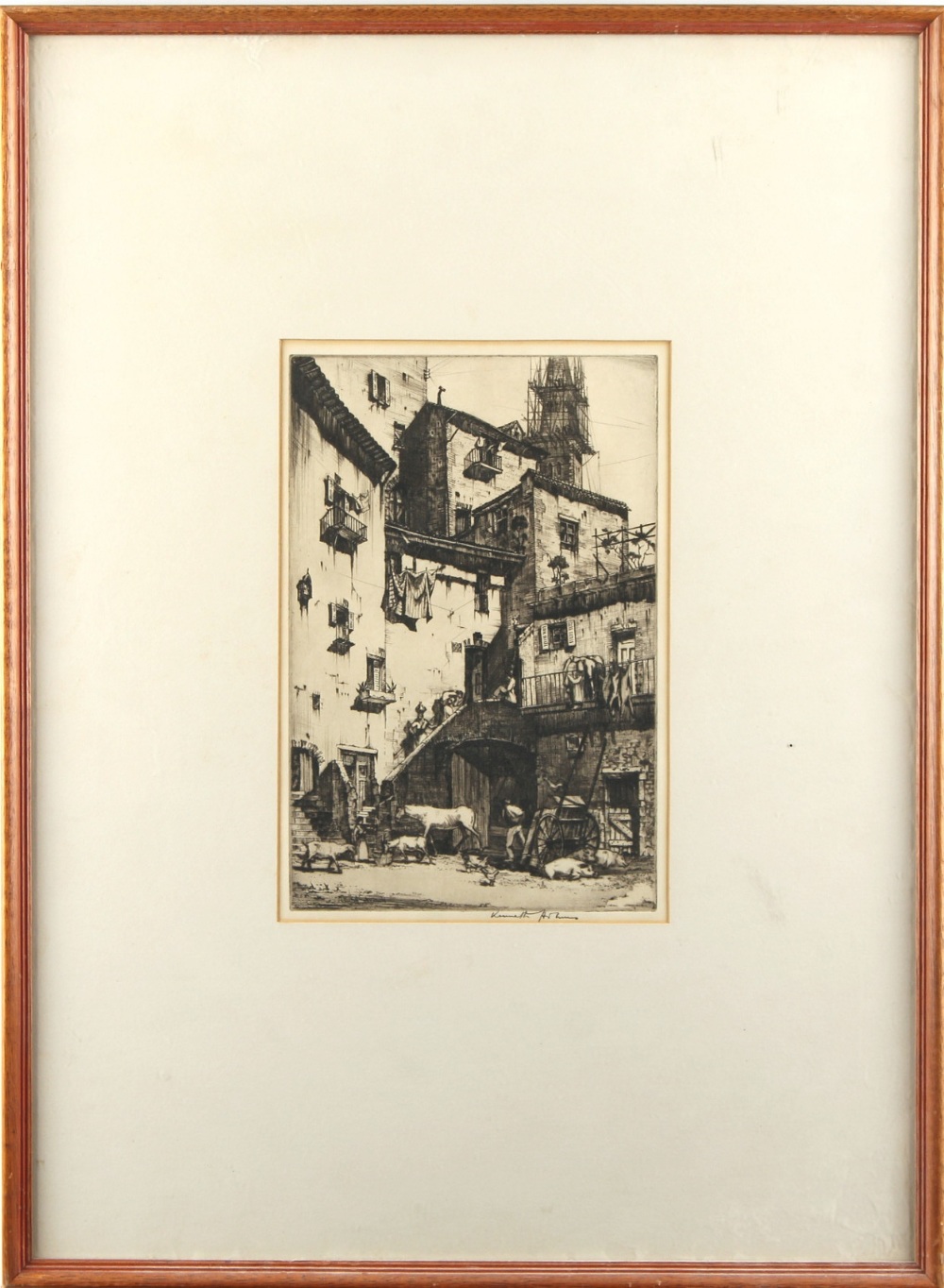Property of a lady - Kenneth Holmes A.R.C.A. (1902-1994) - CONTINENTAL COURTYARD SCENE - etching,