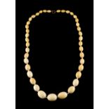 Property of a lady - a late 19th / early 20th century ivory graduated oval bead necklace, the
