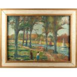 Property of a gentleman - John Crome (20th century) - AN IMPRESSIONIST RIVERSIDE SCENE - oil on