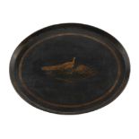 Property of a lady - a large early 19th century Regency period black papier mache oval tray, the