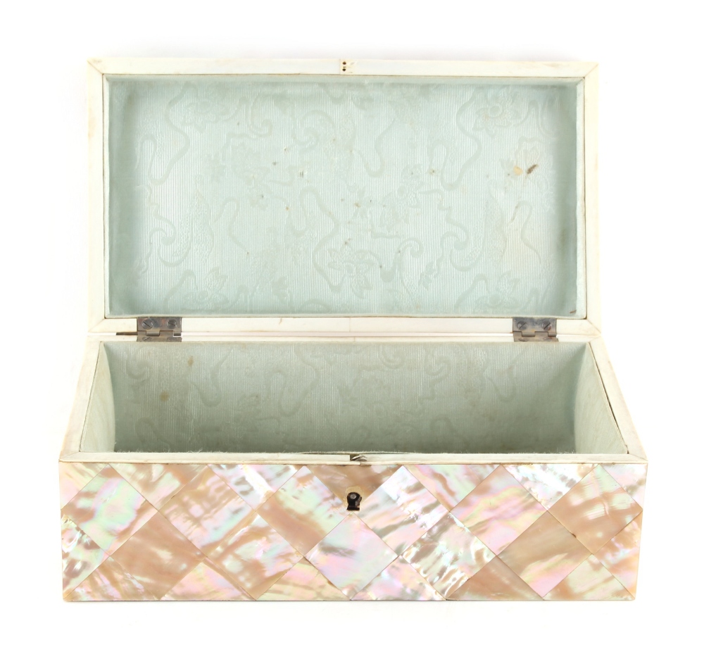 Property of a lady - a 19th century mother-of-pearl rectangular box, with silk lined interior, 7. - Image 2 of 2