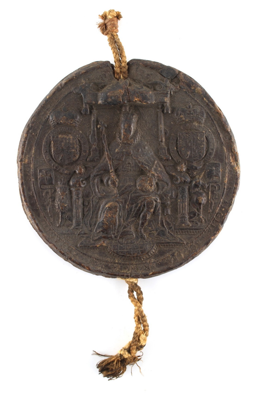 Property of a lady - a wax Great Seal of King James I and VI (1567-1625), 6ins. (15.2cms.) diameter,