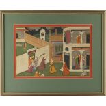Property of a lady - an Indian gouache painting depicting a court scene, 7.7 by 11.4ins. (19.5 by