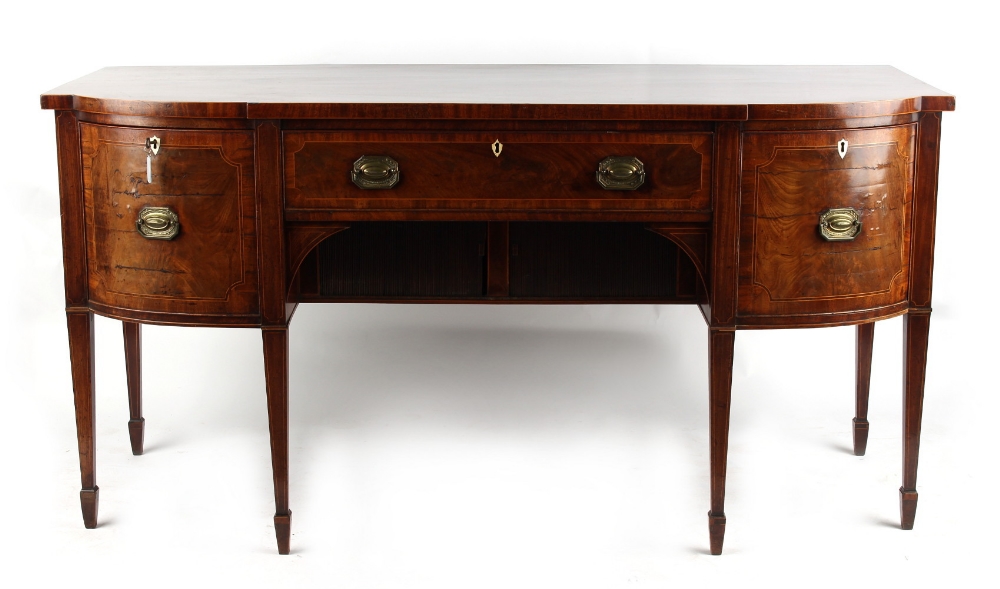 Property of a gentleman - a George III mahogany & strung 'D'-shaped sideboard, with six square