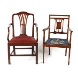 Property of a lady - a George III mahogany elbow chair; together with an Edwardian mahogany &