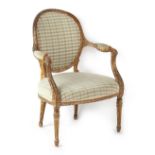 Property of a gentleman - a late 18th century carved giltwood open armchair, the inside of the