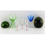 Property of a lady - a small quantity of glass including two paperweights with air bubble