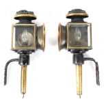 Property of a gentleman -a pair of Victorian brass & black painted carriage lamps, with later iron