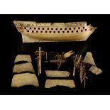 A 19th century Napoleonic prisoner-of-war carved ivory model battle or warship, a third rate ship of