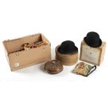 Property of a lady - a box containing assorted items including two boxed bowler hats & two evening