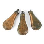 Property of a deceased estate - three 19th century powder / shot flasks (a/f) (3).