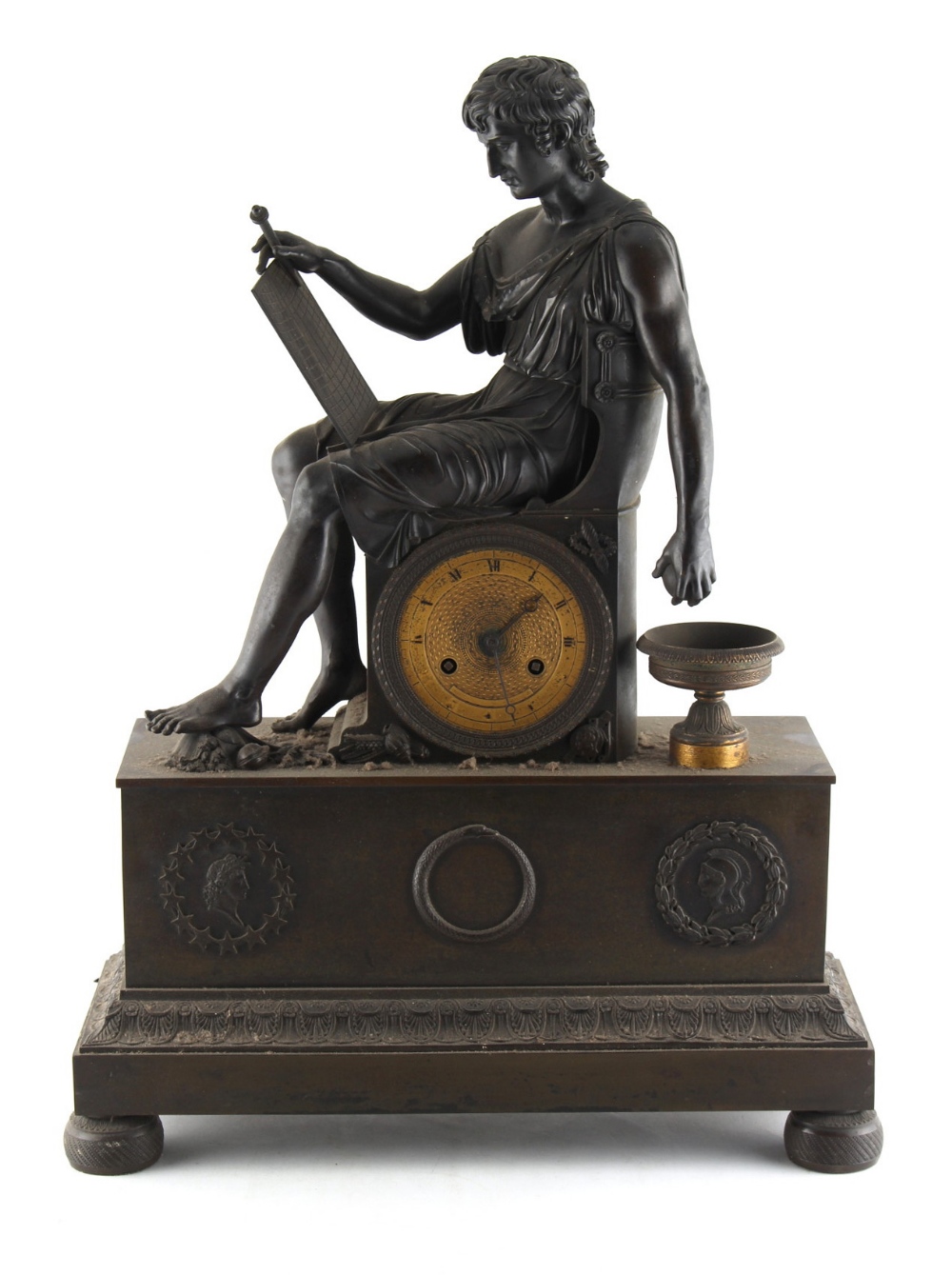 Property of a lady - a French patinated bronze mantel clock, second quarter 19th century, surmounted - Image 2 of 2