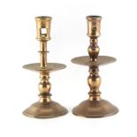 Property of a deceased estate - two similar Dutch Heemskerk or Heemskirk bronze candlesticks, mid