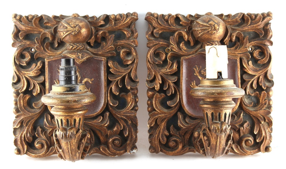 Property of a lady - a pair of early 20th century carved giltwood wall lights or appliques, each - Image 2 of 2