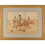 Property of a gentleman - English school, 19th century - HUNTING SCENE WITH THREE HUNTSMEN AND