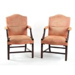 Property of a gentleman - a pair of Chippendale style carved mahogany open armchairs (2).