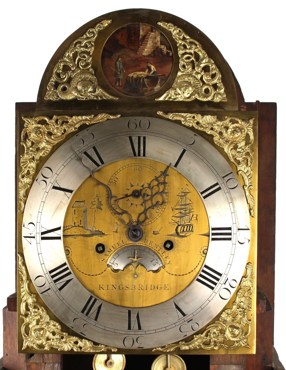 Property of a lady - a mahogany longcase clock with blind fretwork decorations, the brass dial - Image 2 of 2