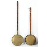 Property of a gentleman - an 18th century brass warming pan with floral wrigglework decoration &