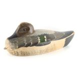 Property of a gentleman - an early 20th century carved & painted wood decoy duck, with glass