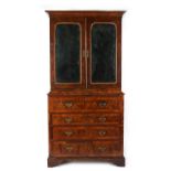 Property of a gentleman - an early 18th century Queen Anne period walnut two-part secretaire, with