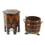 Property of a gentleman - a coopered oak & brass-bound log bin; together with a vine decorated