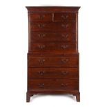 Property of a deceased estate - a George III mahogany two-part chest-on-chest or tallboy, with blind